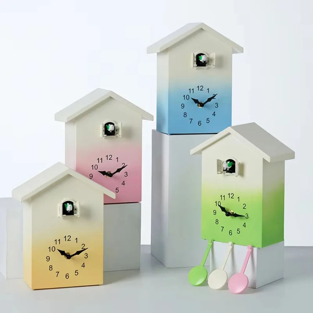 Hourly Chiming Cuckoo Wall Clock Fresh Nordic Style Bird Pop-up Time Announcement for Living Room Home Decoration