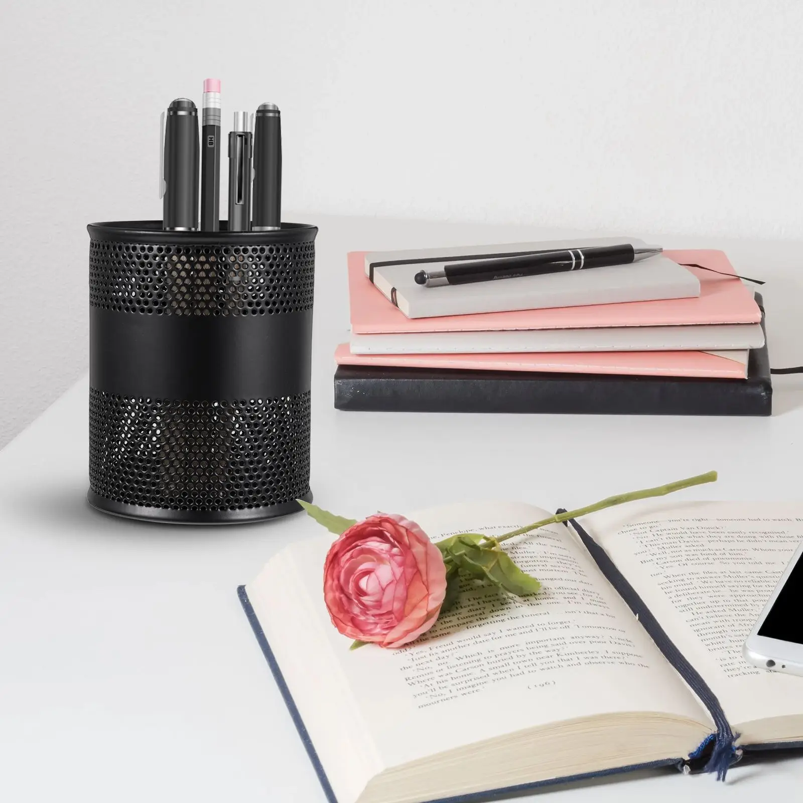 2 Pcs Metal Pen Holder Desktop Organizer Storage Box Wire Mesh Stationery Container Creative Design Iron