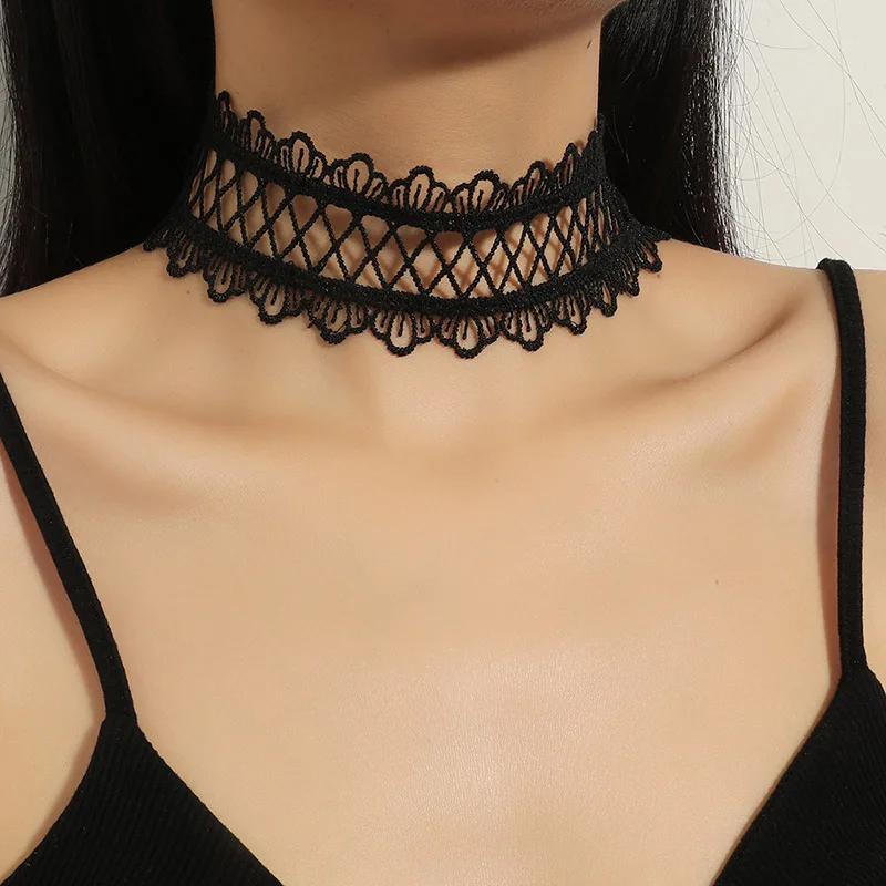 Vintage Black Hollow Cross Lace Choker Necklaces for Women New Collar Torques Sexy Goth Neck Accessories Fashion Party Jewelry