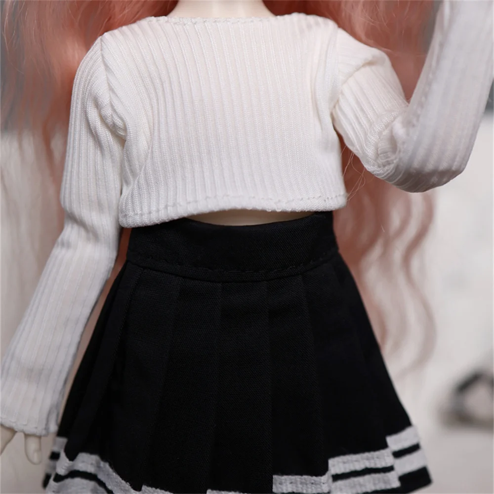 Vestiti per bambole BJD adatti per taglia 1/6 Maglione lavorato a maglia stile college gonna a pieghe set di vestiti accessori per bambole (2 punti)