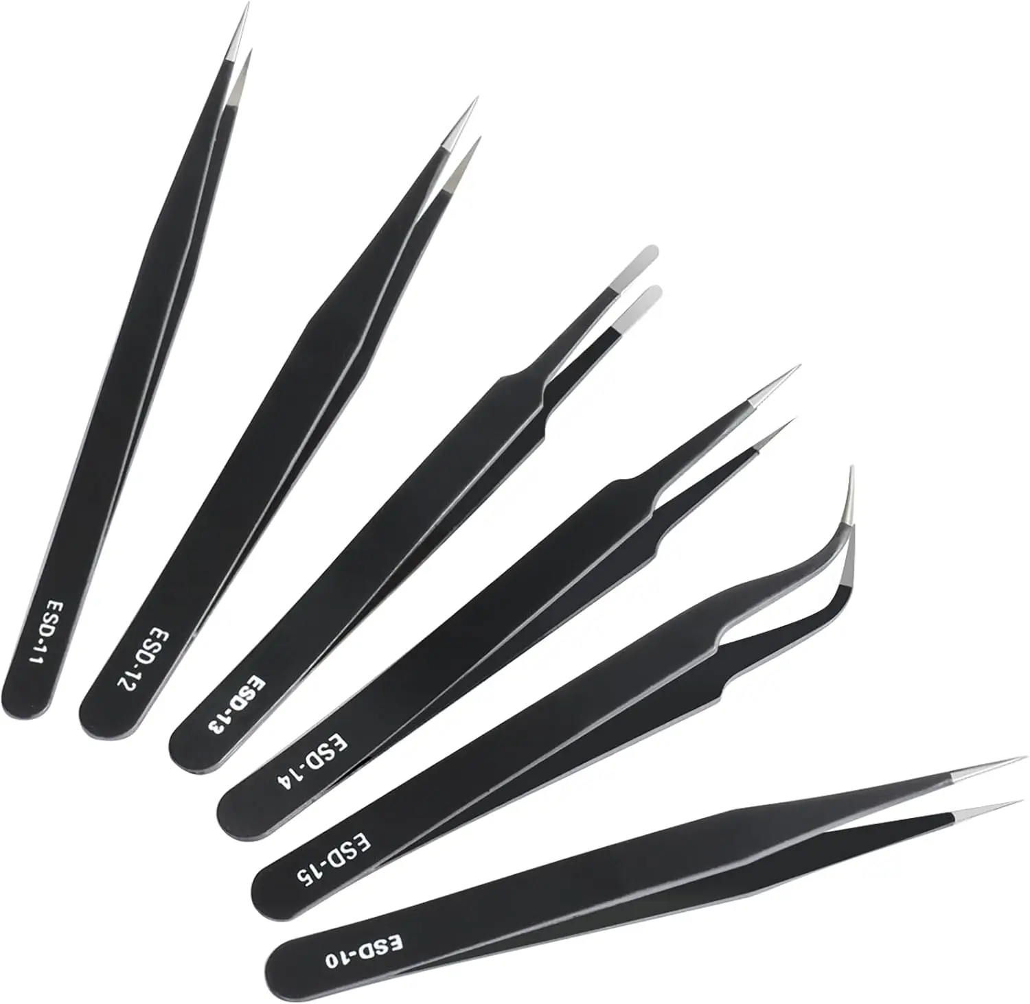 

6-Piece Precision Tweezers Set, Anti-Static Stainless Steel for Electronics, Crafts, Lab Work