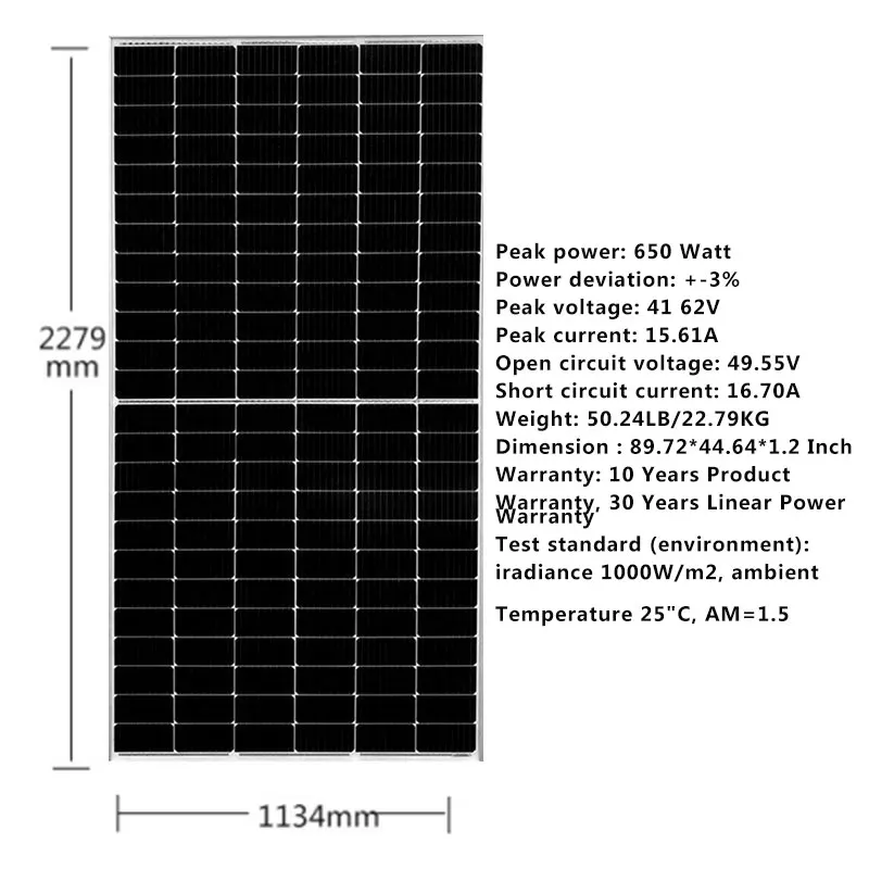 Waterproof Rigid Solar Panel 650 Watt 6500W Half Cut Cell MBB Solar System Home Off On Grid Solar Battery Charger Car Camping