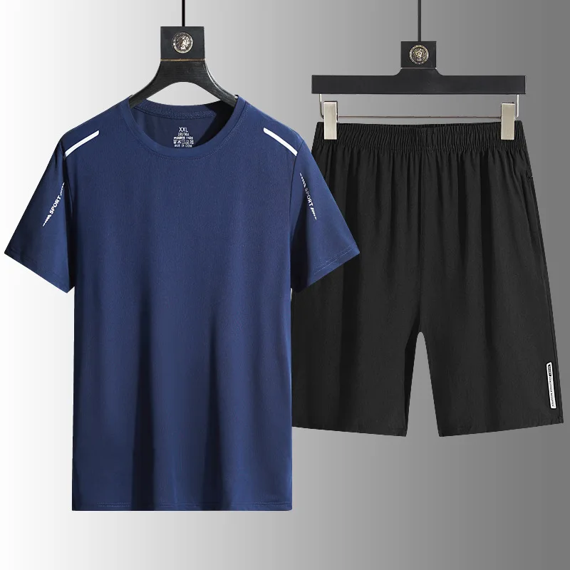 Men Summer Quick Dry Sports Set Short Sleeve T Shirt Shorts 2 Piece Outfit Breathable Loose Casual Running Training Jogging Set view 4