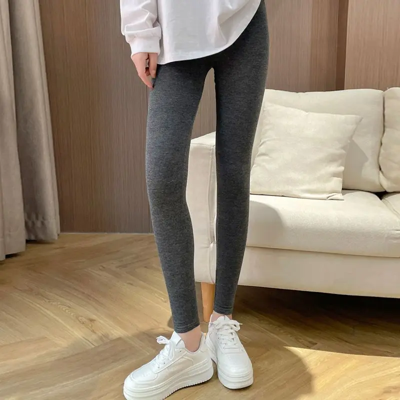 Women\'s Autumn Fashion Simplicity Solid Color Tight Fitting High Waist Leggings Women Clothes Casual All-match Nine Points Pants