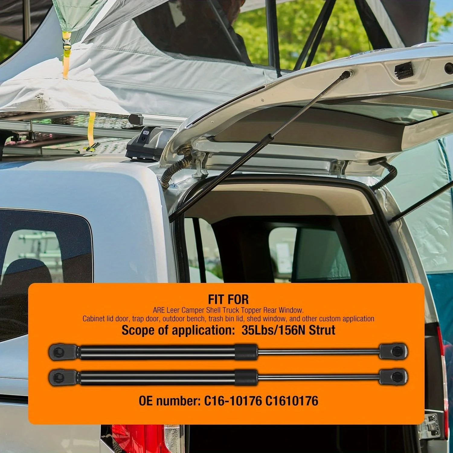 دعامات غاز C1610176 مقاس 14 بوصة 156N لـ Leer Camper Shell/Toolbox/Cabinet (مجموعة من 2)