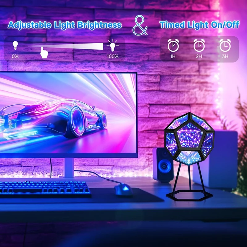 ABRE-luz de espejo, luz de dodecaedro infinita para decoración de sala de juegos, cubo 3D, iluminación nocturna que cambia de Color RGB fresco