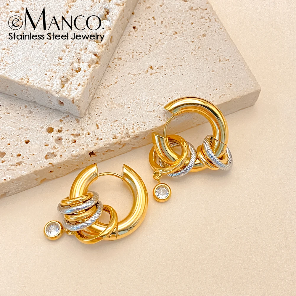 EMANCO Fashion Ideas Creolen für Damen, geometrische runde Ohrringe aus Metall, minimalistischer Edelstahlschmuck, Großhandel