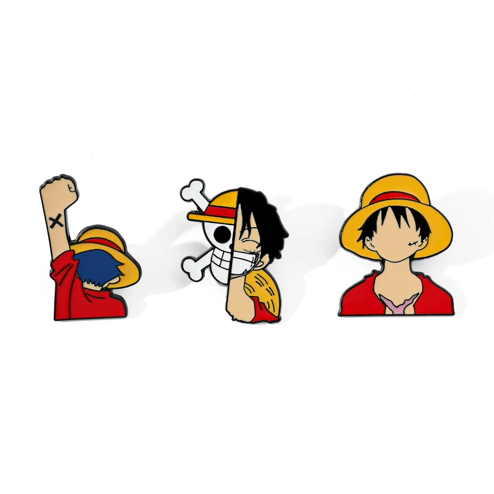 3 Pcs Fashion Cartoon Brooch personality Monkey D. Luffy Enamel Pin Metal Badge Jewelry Clothing Backpack Accessories Gift