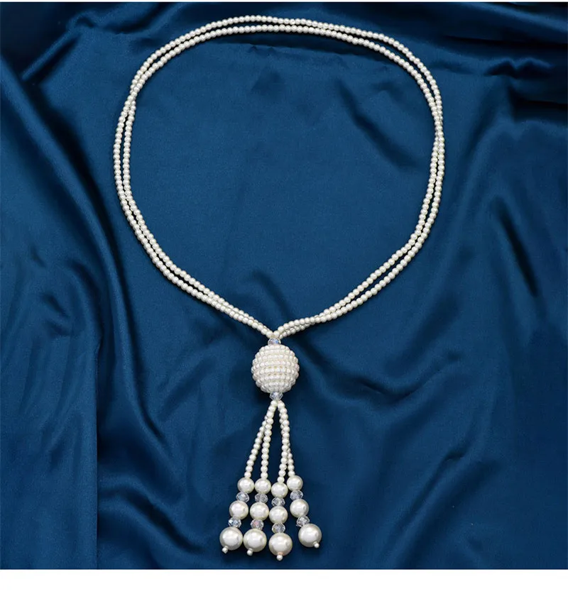 Kymyad Necklaces For Women Simulated Pearl Jewelry Necklace Double Layer Long Chain Necklace Big Ball Pendant Necklaces