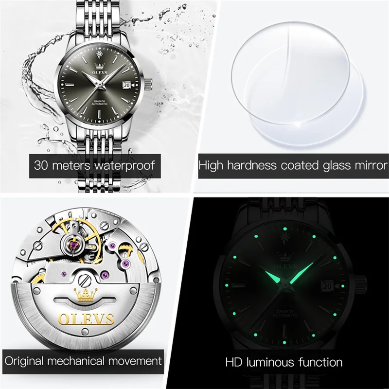 Reloj Mujer OLEVS Brand Luxury Women Mechanical Watch Ladies Fashion Waterproof Automatic Wristwatches Calendar Luminous Clock