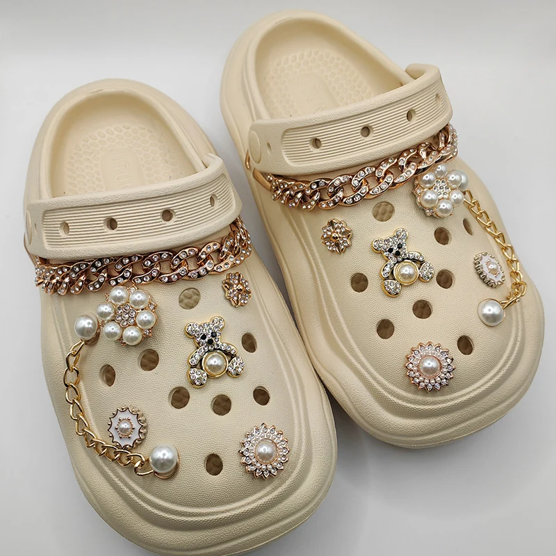 Golden Cuddle Bear Shoe Charm DIY Shoe Decorations Button Accessories for Bogg Bag Slides Sandals Clogs Kids Gifts