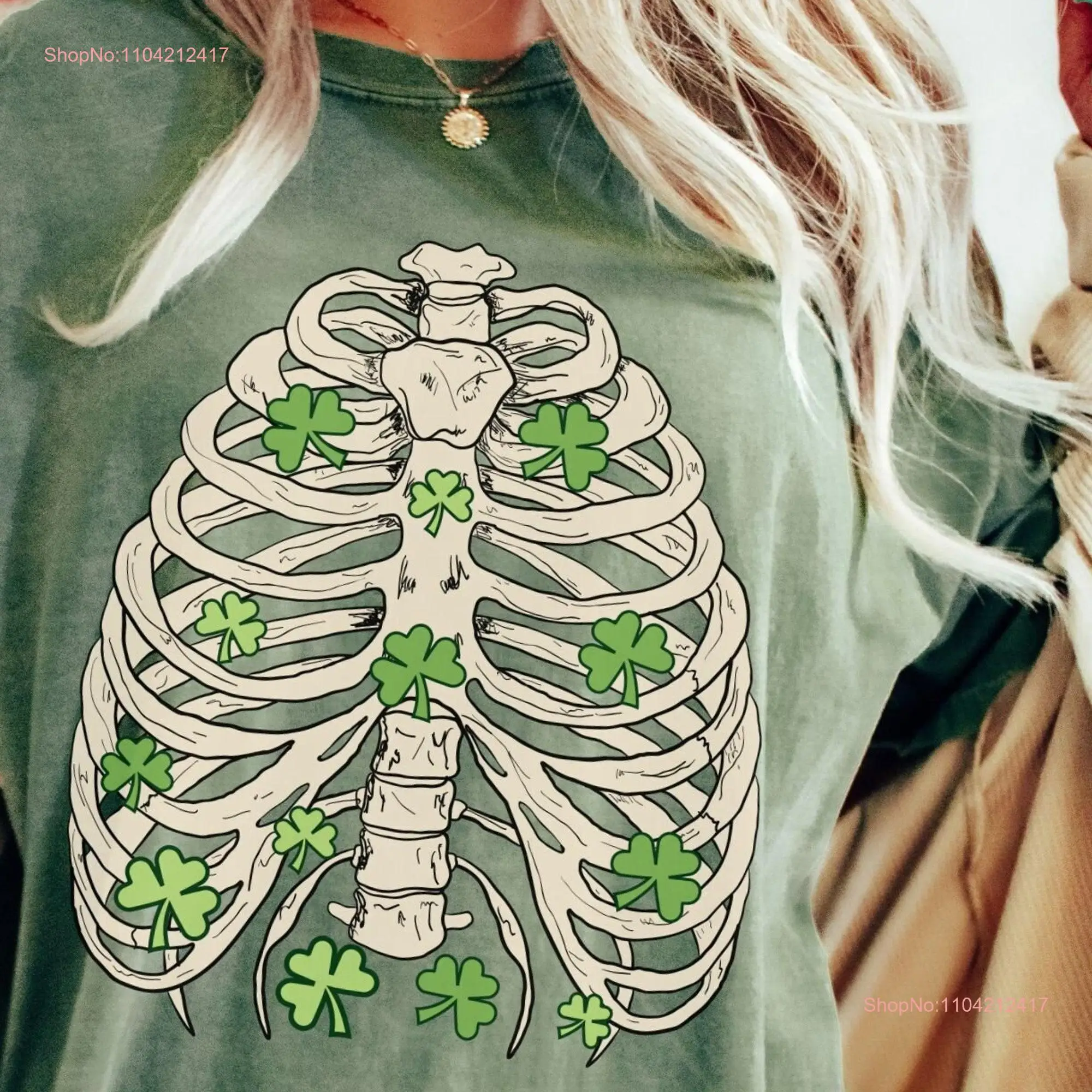 St Patricks Day T Shirt Womens Comfort Colors Skeleton Ribcage Xray Saint Lucky Irish Paddys Party long or short sleeves