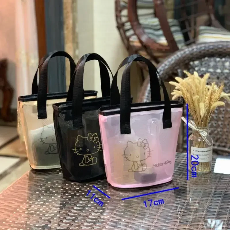 بولي كلوريد الفينيل Hellokitty Ins Sanrios حقيبة مستحضرات التجميل شبكة المحمولة حقيبة مستحضرات تجميل صغيرة حقيبة المرحاض Kawaii الكرتون الجوف أنيمي الشكل فتاة هدية
