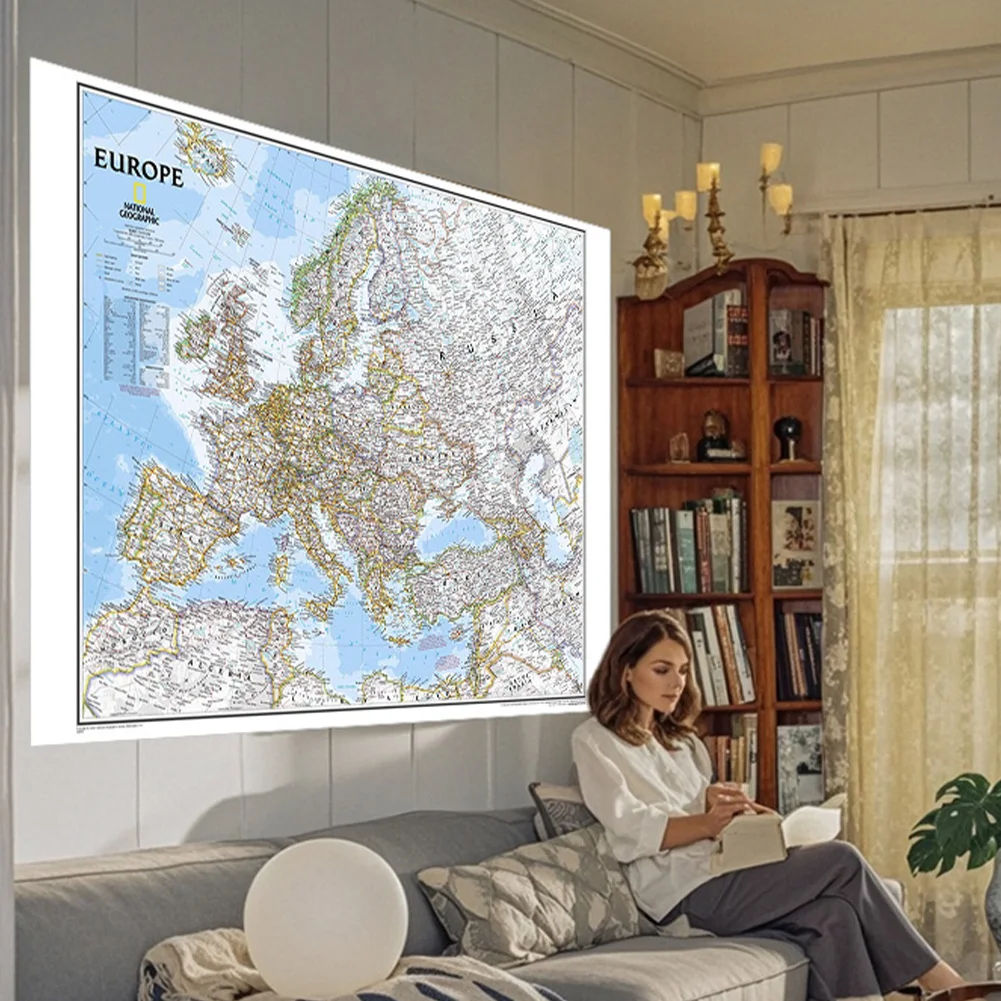 접이식 벽 포스터 유럽지도 영어 학교 용품 빈티지 장식 여행지도 Unframed Home Decor