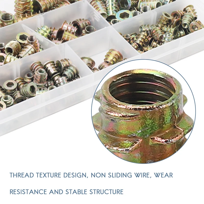 A76X-moeren met schroefdraad, assortiment gereedschapsset voor houten inzetstukken, /M5/M6/M8 meubelschroef inzetstukken boutbevestiging (165 stuks)