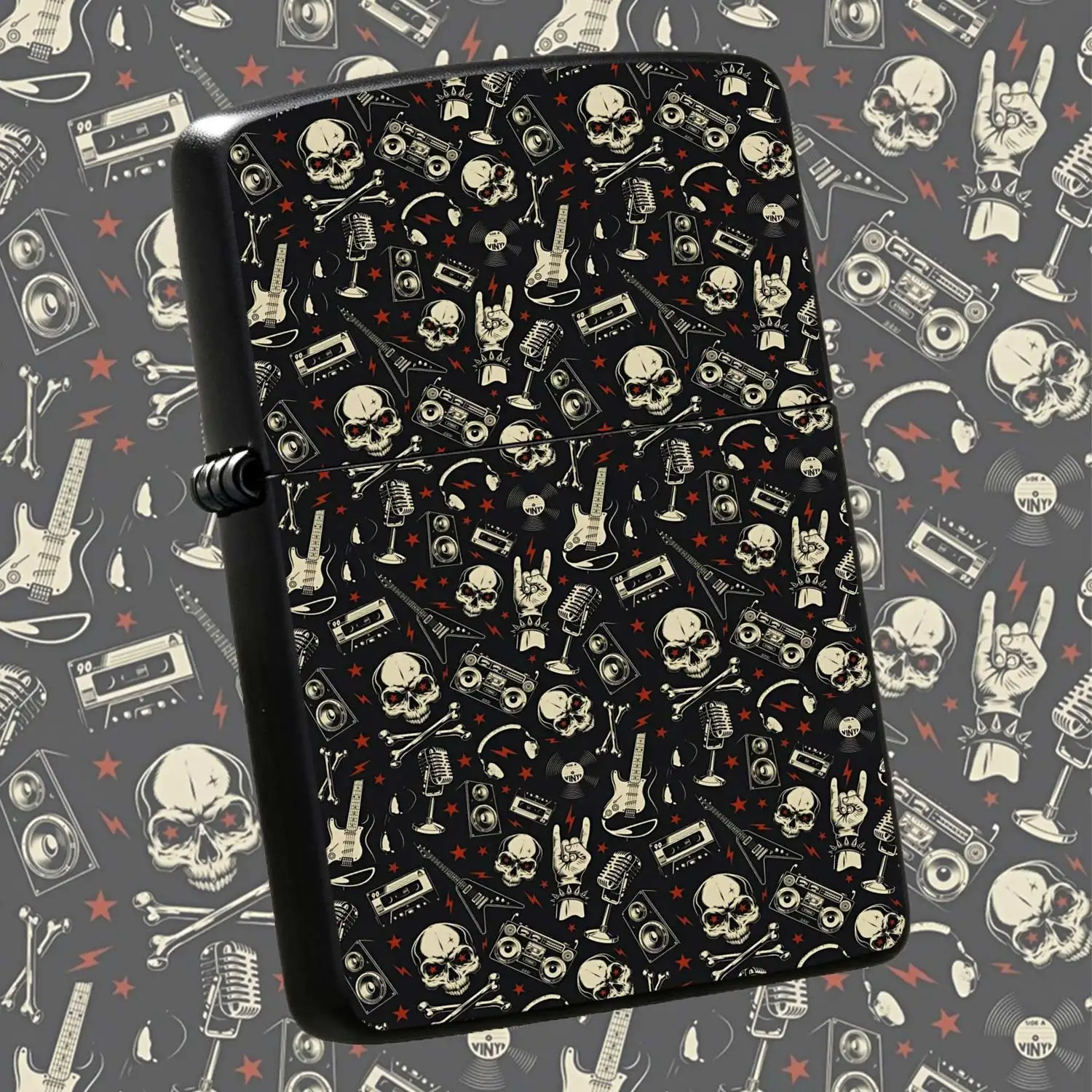 Reusable Flip-Top Pocket Metal Windproof Lighter, Full Print with Retro Rock Elements, Sturdy and Durable, Portable for Daily Carry, Ideal for Personalized Trendy Play, and Gift-Giving Humorous and Fun Lighter