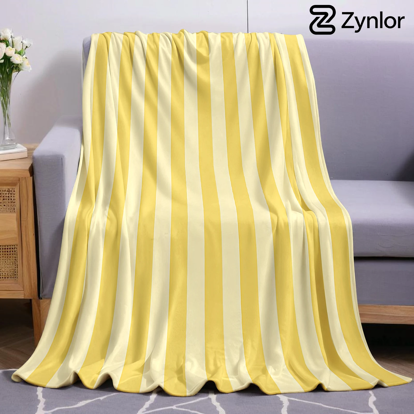 Yellow Stripes Lightweight Microfiber Flannel Blanket Soft Warm Cozy Throw All Season for Bed Sofa Office Travel Gift