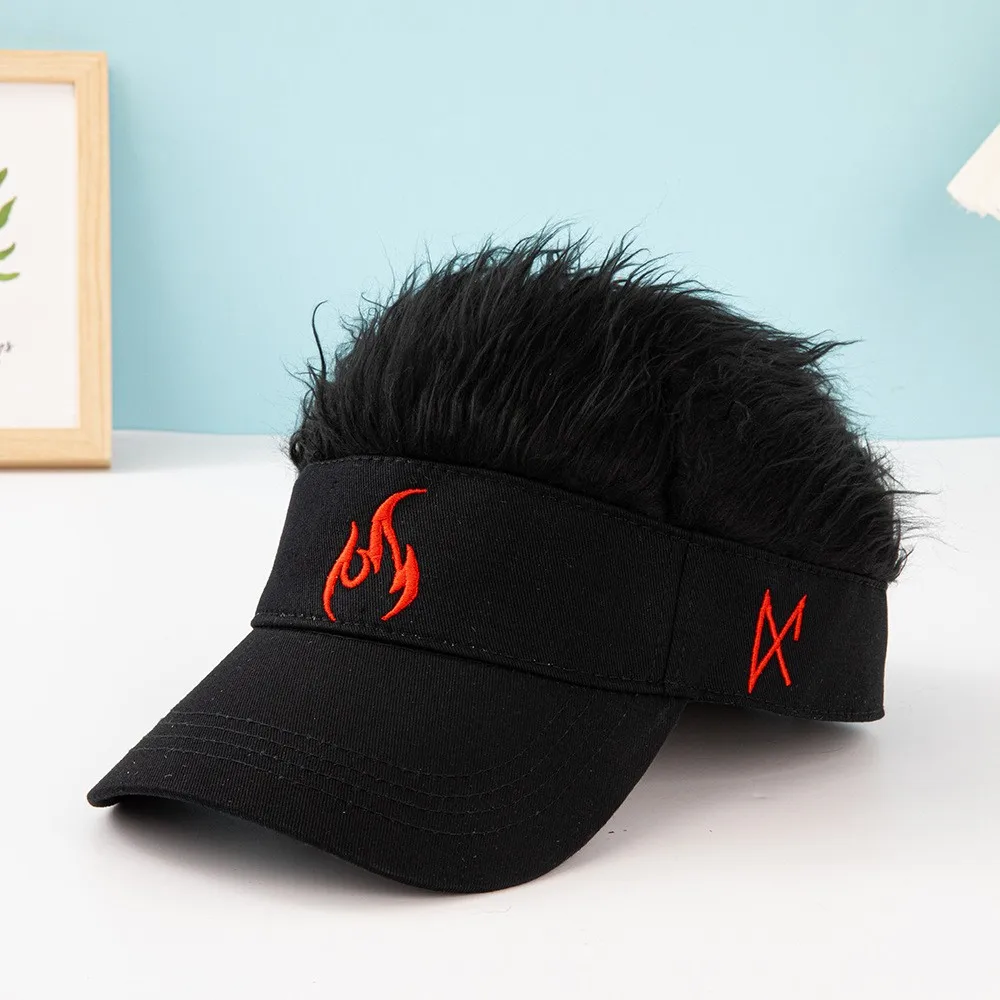 New Korean-Style Fashion Small Flame Embroidery Wig Cap, Multi-Color Casual Hip-Hop Wig Baseball Cap, Unisex All-Season Hat