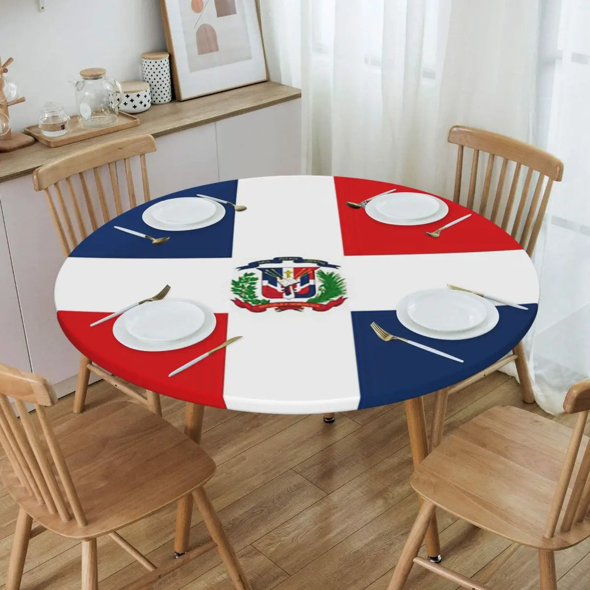 Dominican Republic Flag Waterproof Round Tablecloth Oilproof Table Cloth for Kitchen Events Dining Table Cover