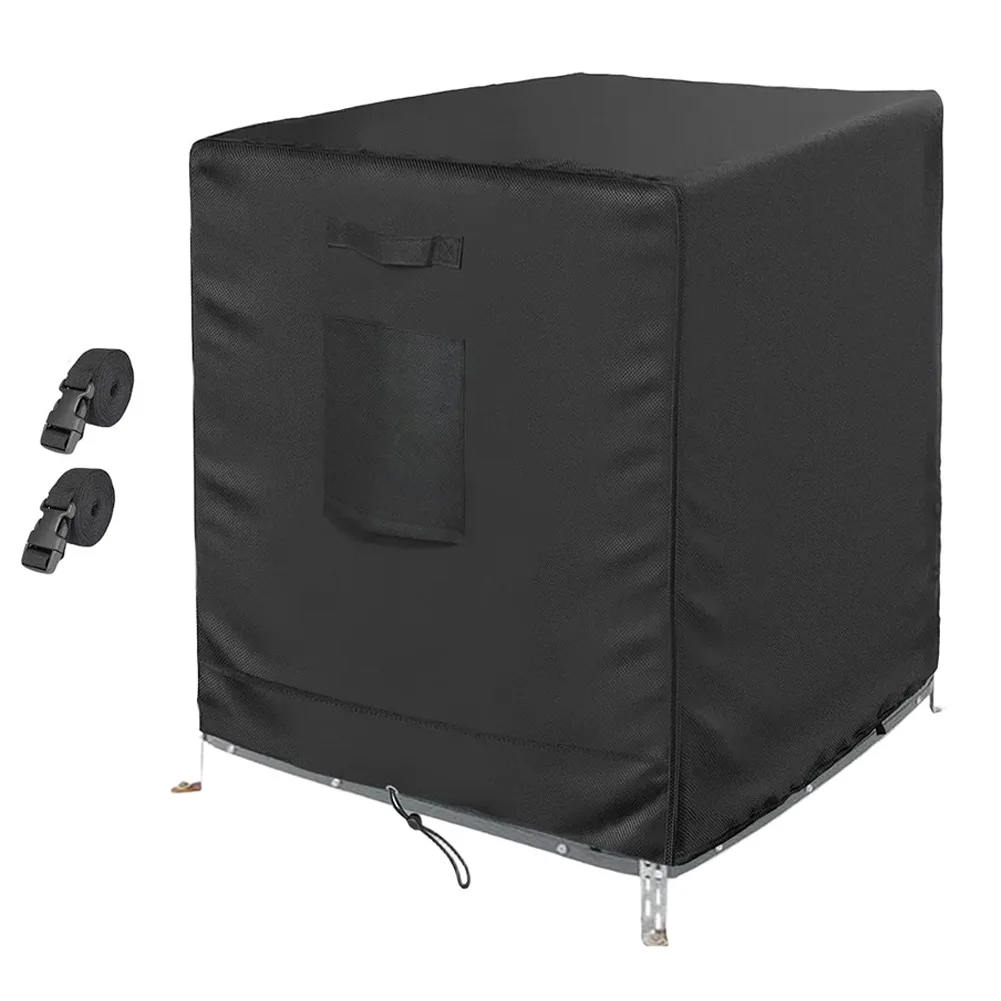 Waterproof Air Conditioner Cover 420D Oxford Fabric with Adjustable Straps for Outdoor Unit Winter Dust Protection Black