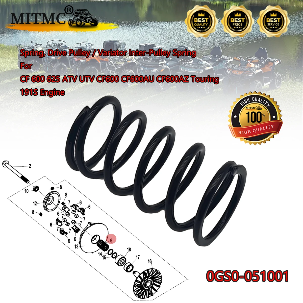 Spring, Drive Pulley / Variator Inter-Pulley Spring For CF 600 625 ATV UTV CF600 CF600AU CF600AZ Touring 191S Engine  0GS0-05100