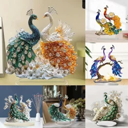 Golden Peacock & Green Peacock Statue,2D Flat Acrylic Figurine,Home,Office,Cafe,room,Studio,Table Ornament Desktop Decor Kit