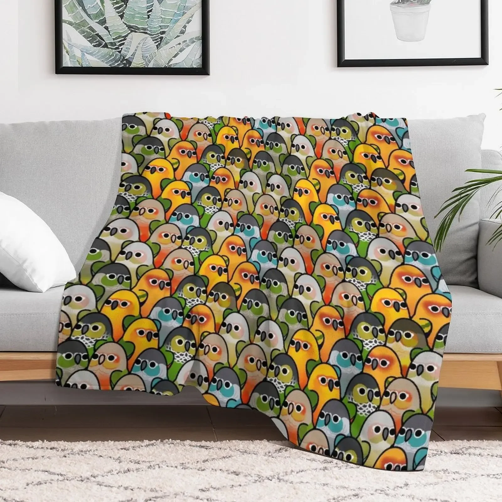 Too Many Birds! - Conure Squad Throw Blanket Bed linens Stuffeds Loose Blankets