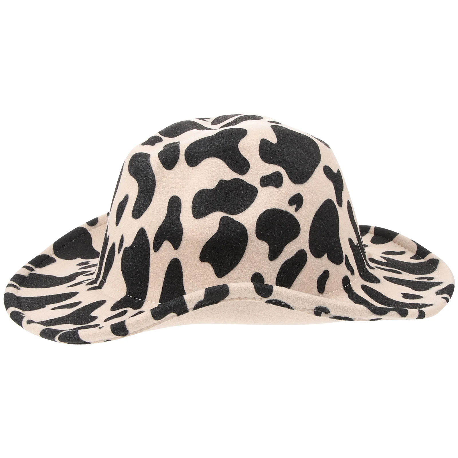 Cows Pattern Cowboy Hat for Men Traveling Headgear Curly Brim Cap Beach Fashion Woolen and Women Double-side