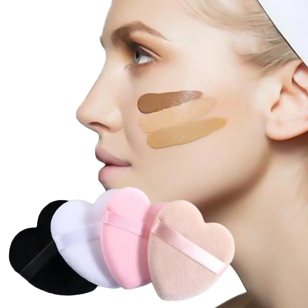 Éponge en velours en forme de cœur pour le maquillage du visage, accessoire cosmétique en coton, 2 pièces