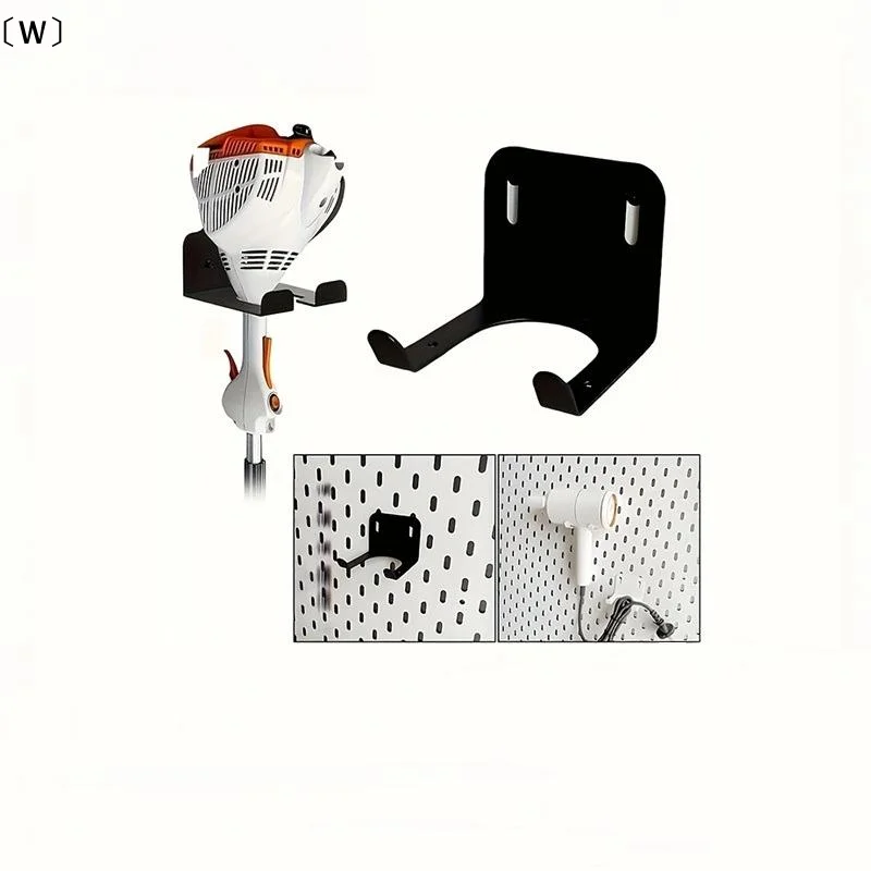 〔W〕Storage Hook With Ventilation Slots Black Metal Tool Easy-to-Install Garage Organizer For Lawn Mowers And Branch Trimmers
