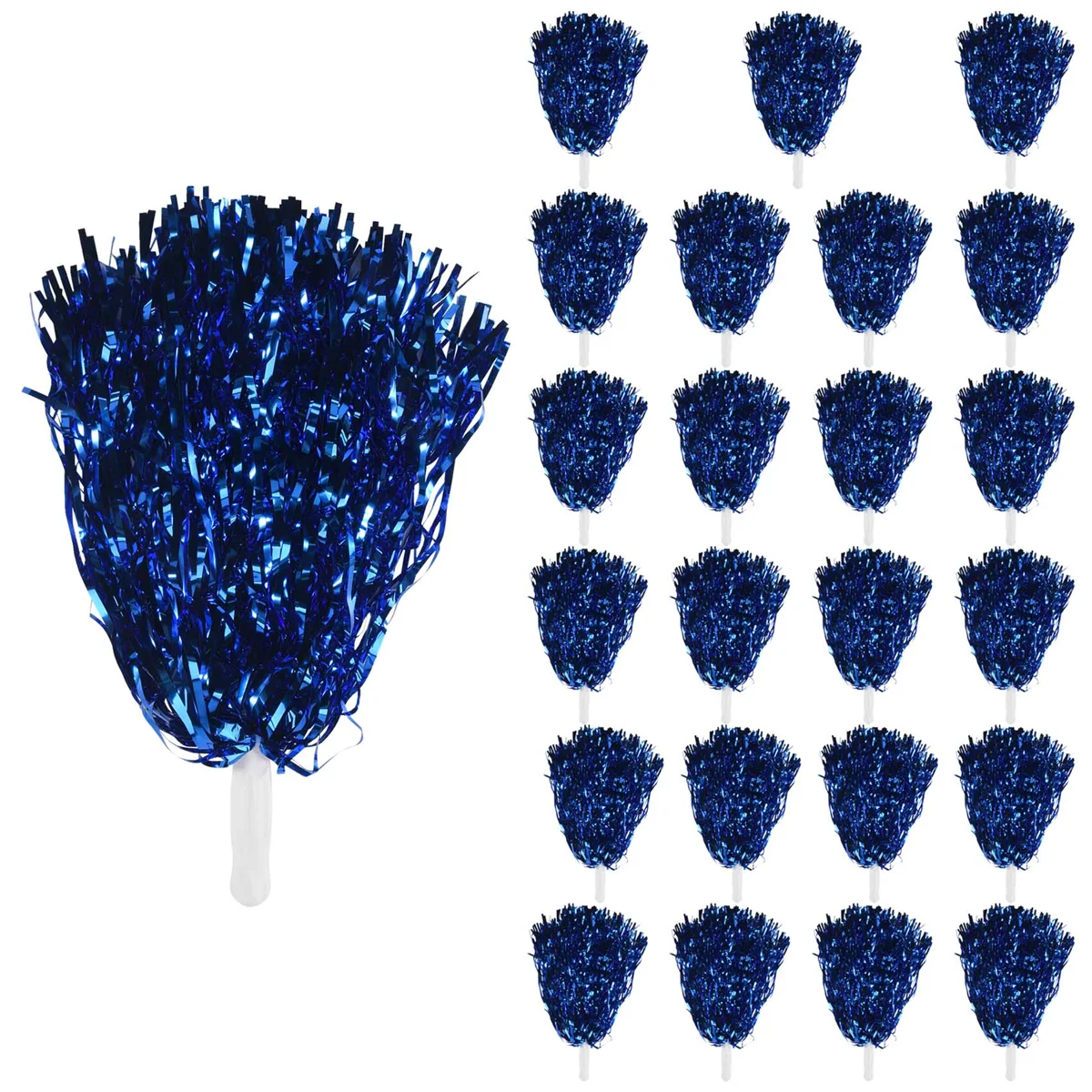 24Pcs Cheerleading Pom Poms Metallic Foil Cheer Poms z plastikowym uchwytem dla dorosłych dzieci Cheerleaders Party Blue