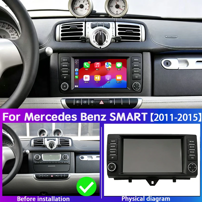 Android 14 For Mercedes Benz Smart Fortwo 2011 - 2015 Car Radio Carplay Multimedia Stereo Auto Player WiFi BT 4G GPS Navigation