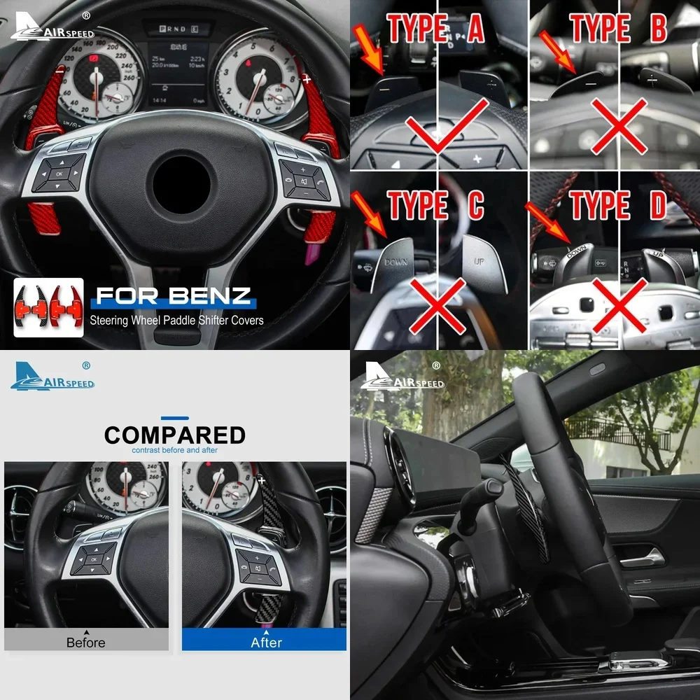 

Real Hard Carbon Fiber Steering Wheel Paddle Cover for Mercedes Benz A Class B Class W204 W447 W176 W246 MB SLK R172 CLA C117