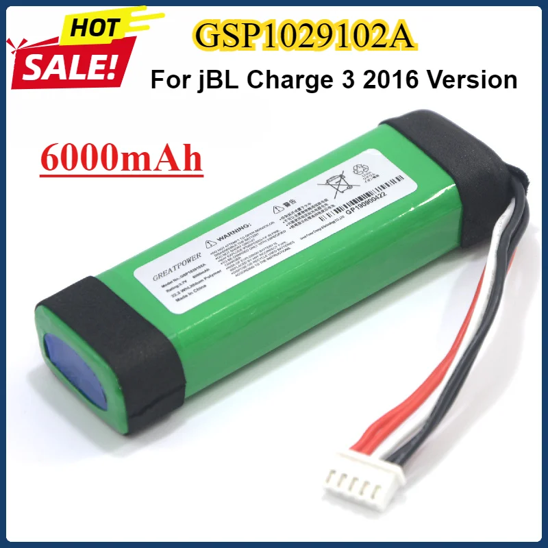 

3.7v 6000mAh GSP1029102A Replacement Battery For JBL Charge 3 2016 Version Charge 3 Speaker Batteries + Tools