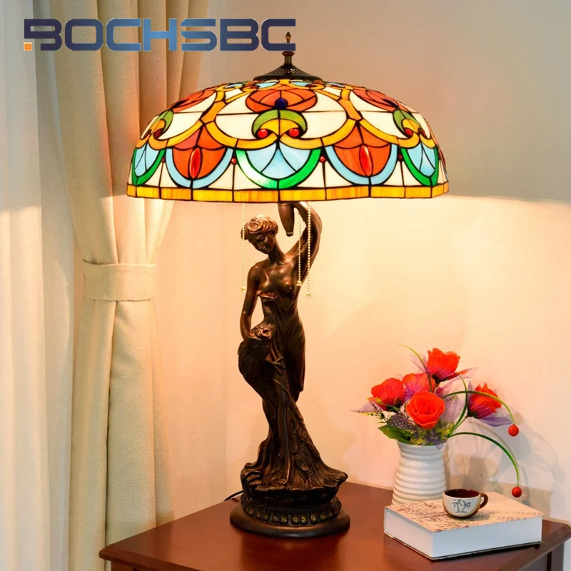 BOCHSBC Tiffany stained glass lamp Vintage style Art Deco Hotel Restaurant Living Room Bedroom Beauty deco Office lamp