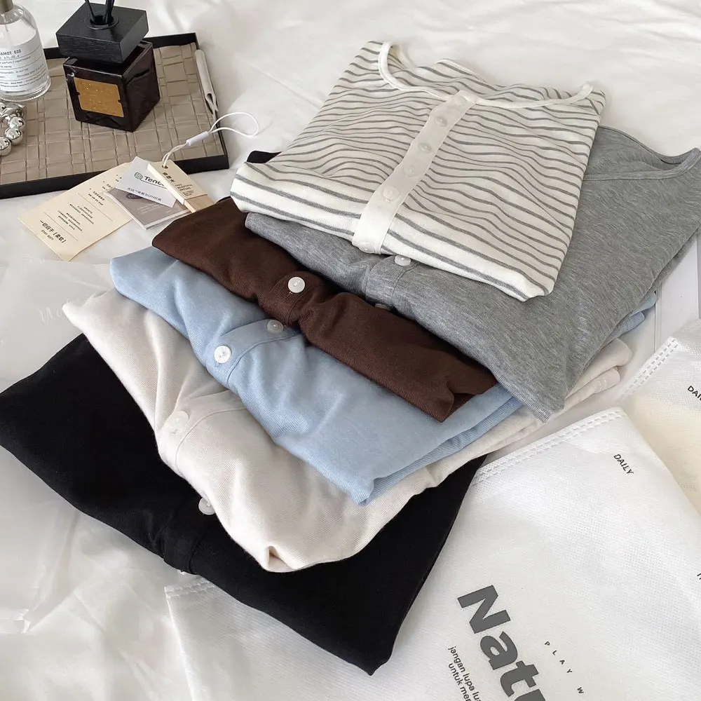 2026 Women Autumn Thin Basic Long Sleeve T Shirts O-Neck Knitted Lyocell Wool Blending Pullovers Casual Tops For Women Clothes