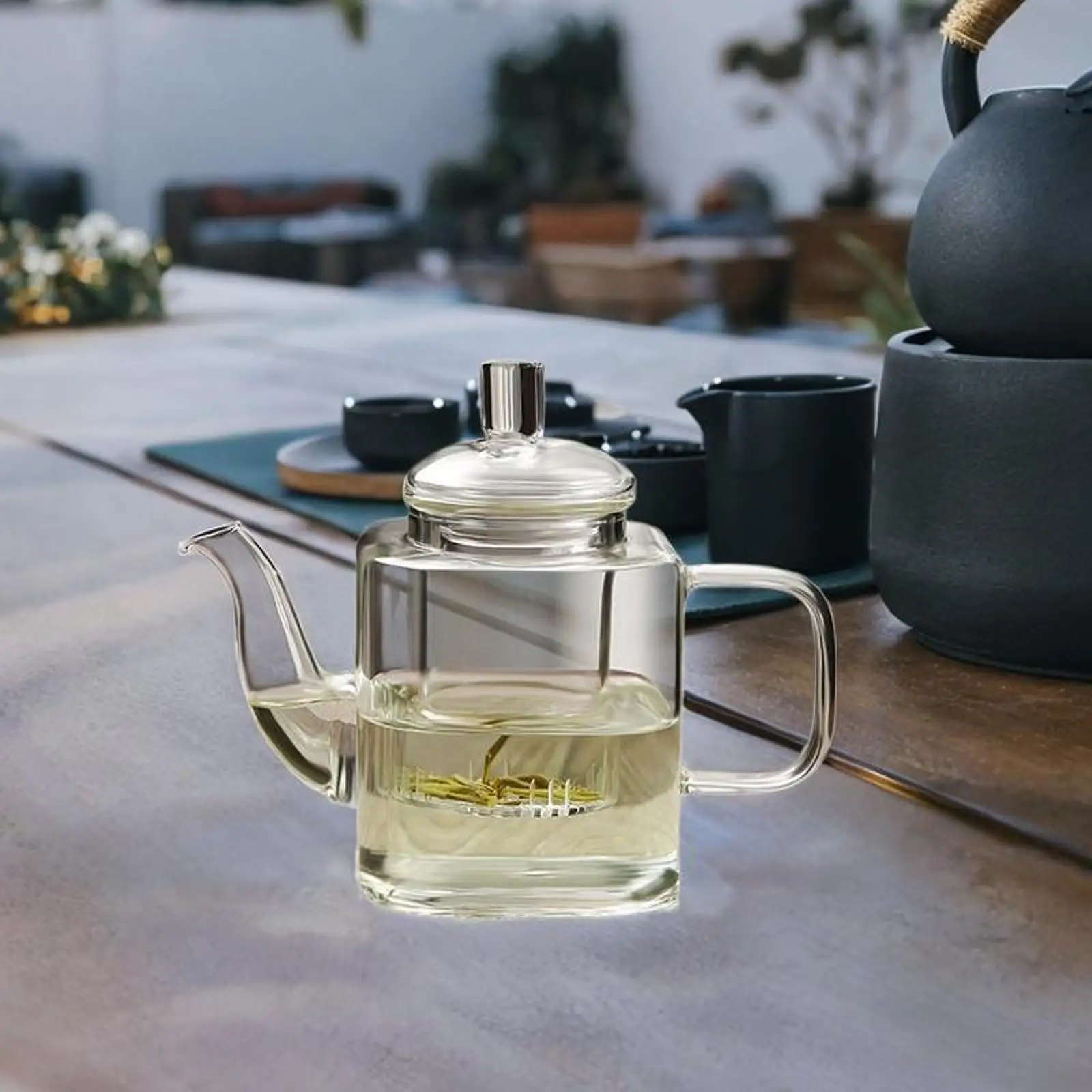 

Стеклянный чайник Прозрачная плита 11,8 унций со съемным ситечком для цветущего чая