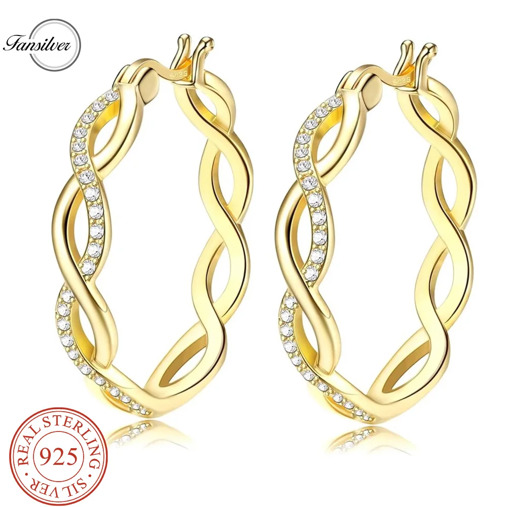 

Fansilver Twisted Earrings 100% S925 Sterling Silver Hoop Cartilage for Women Lightweight Cubic Zirconia Stylish Hoop Earrings