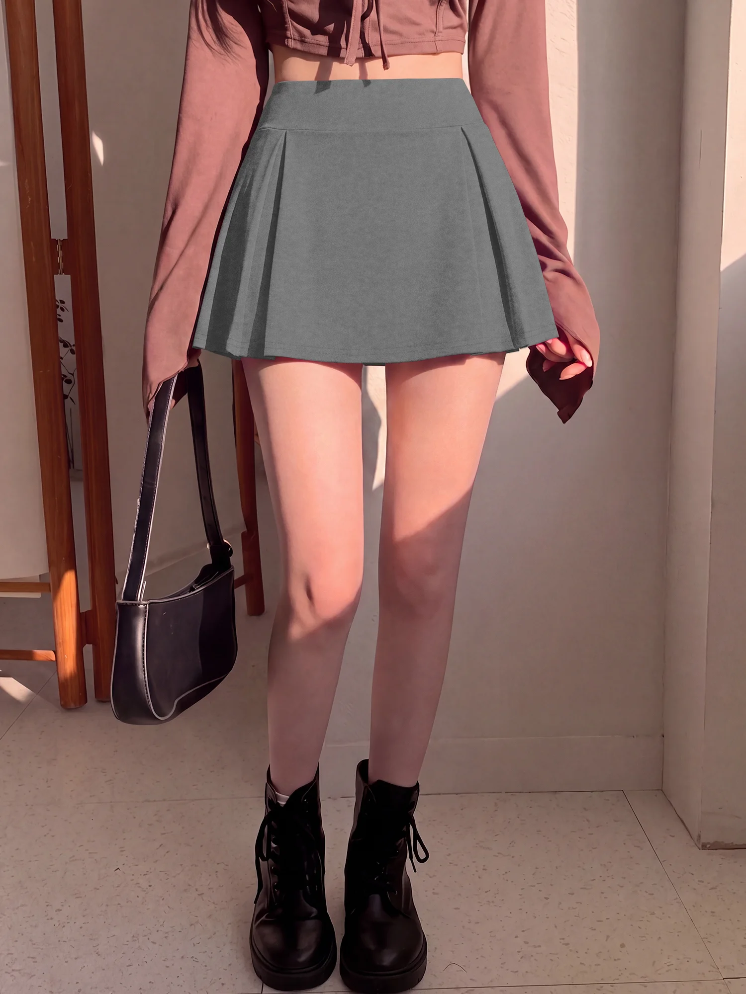 Damen-Plisseerock mit breitem Bund, Anti-Reibungs-Futter, Shorts-Rock, Tennis, Workout, Streetwear, Minirock – Detail 5