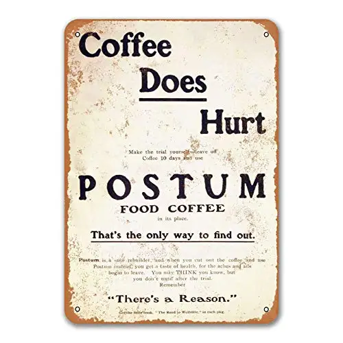 1905 Postum Food Coffee Sign, Retro Metal Sings Wall Decor Art Vintage Tin Signs for Beer Pub Coffee Bar Kitchen BBQ Restaurant