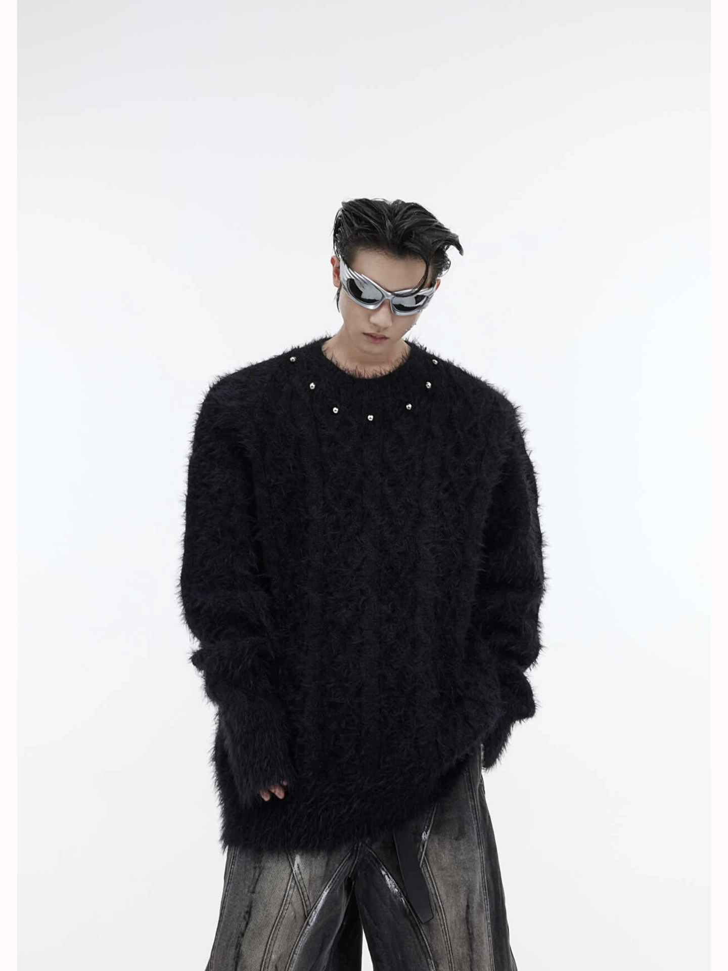 

Осень-зима, тяжелый вязаный свитер с металлическими пуговицами, цветной свободный ленивый трикотаж, модная верхняя одежда