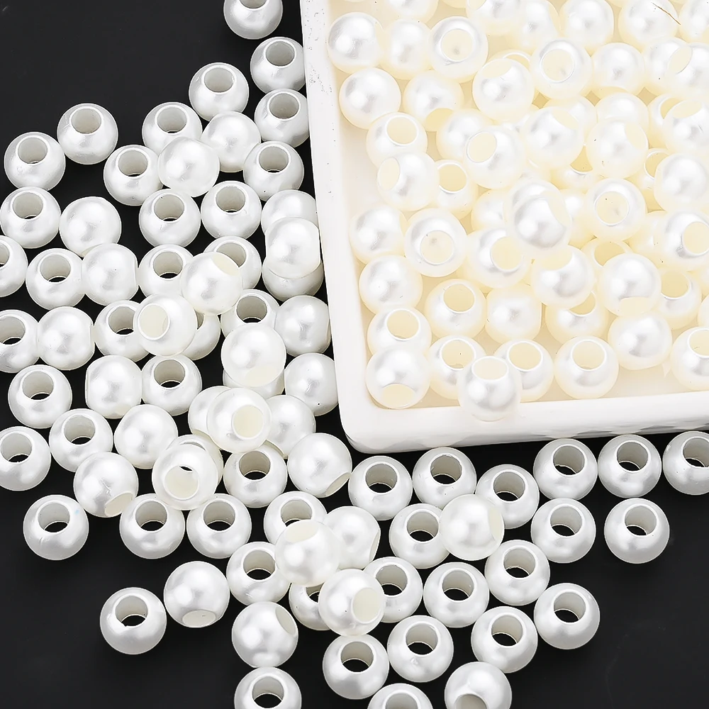 100 Stück 10mm Weiße Imitationsperlen aus Acryl mit Großem Loch für DIY Schmuckherstellung Armbänder Halsketten Perlen-Zubehör – Detail 9