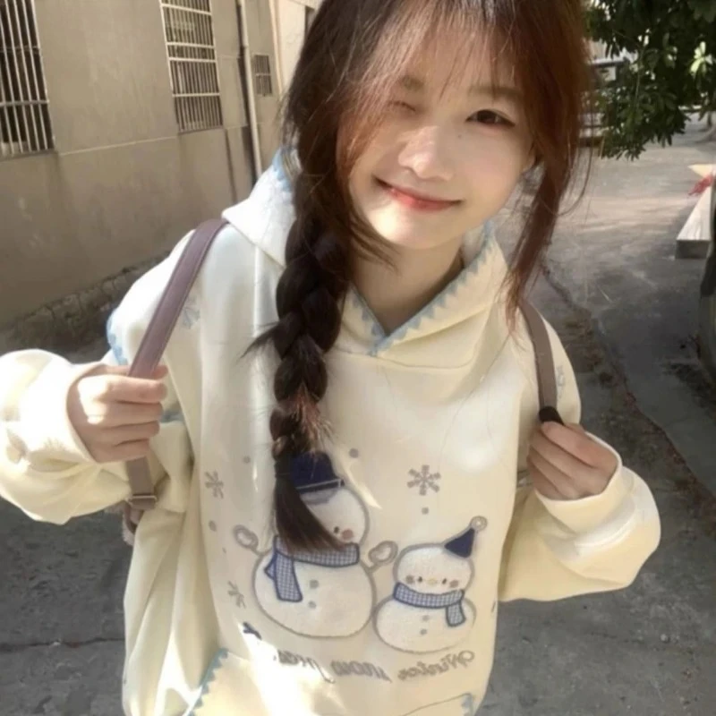 

Толстовки с героями мультфильмов в консервативном стиле, женские толстовки с вышивкой букв Kawaii, милый свитшот в стиле Харадзюку, свободная толстовка с карманами в стиле гранж, уличная одежда