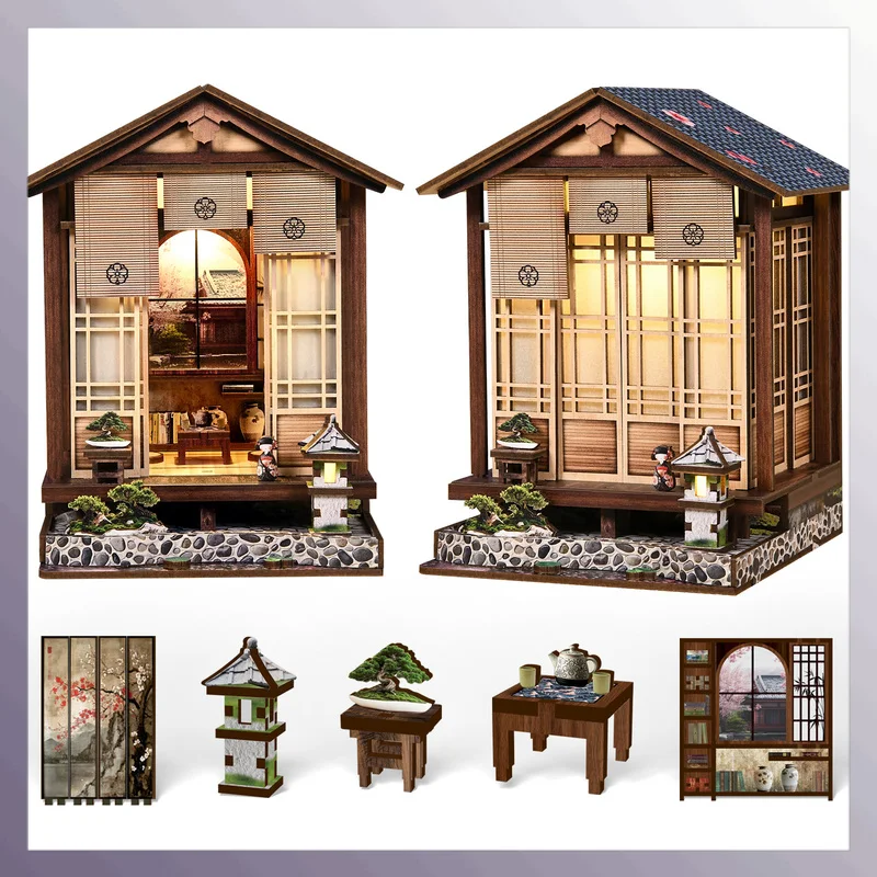 Diy Wooden Moss-Lantern Harmony Garden Book Nook Shelf Insert Kits Miniature Model Kit Japanese Bookend For Friends Gifts
