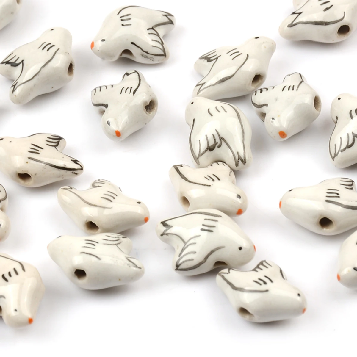 5pcs 0.8x1.4cm Hand Painted Pigeon Ceramic Beads For Jewelry Making Loose Spacer Animal Dove Bird Ceramics Bead DIY Accessories