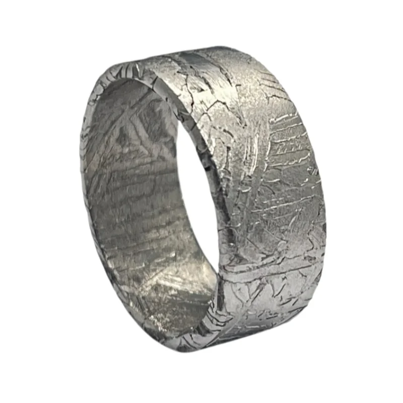Muonionalusta Meteorite Statement Ring Nickel Plated Natural Iron Meteorite Wide Band Outer Space Rock Jewelry Ring K67