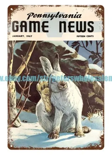 1967 rabbit hunting Pennsylvania Game News metal tin sign nostalgic wall art