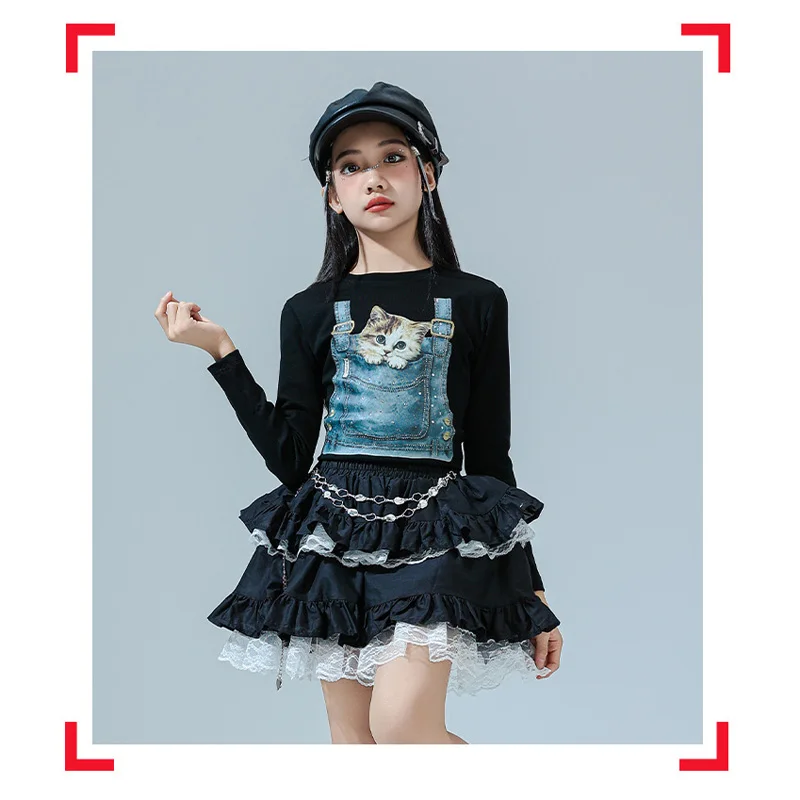 Hip Hop Sets Mädchen K-pop Goth Crop Top Spitze Prinzessin Tiered Röcke Kinder Streetwear Kinder Jazz Kostüm Street Dance kleidung
