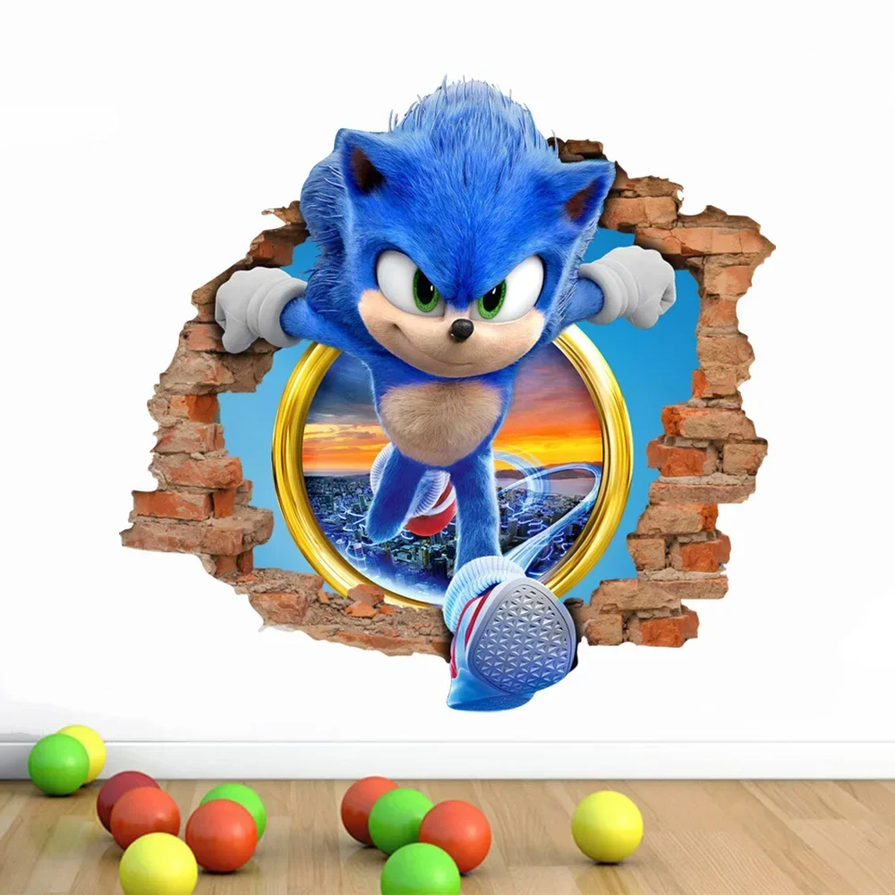 Pegatina de dibujos animados de Sonic, papel tapiz de PVC, póster de juego 3D con un sentido tridimensional, fresco y deslumbrante, originalidad de