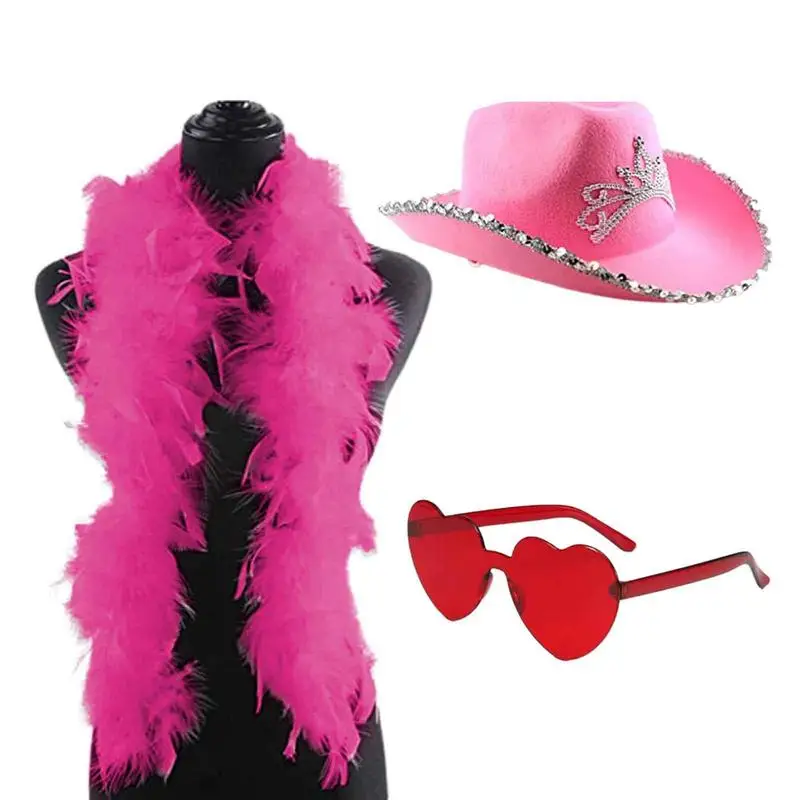 Novelty Pink Cowboy Hat Cowgirl Costume Tiara Crown Heart Sunglasses Skin-friendly Party Decoration For Space Outfit Last Rodeos